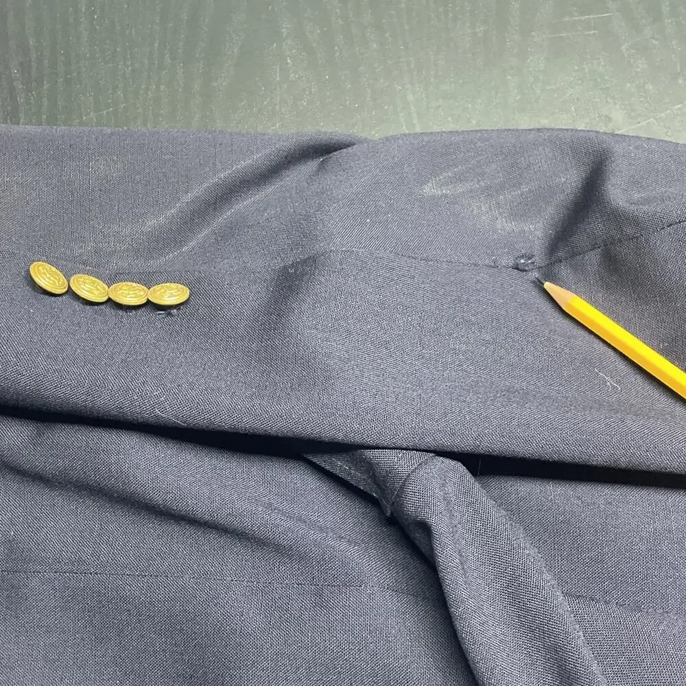 Vtg Lands End Gold Button Navy Blazer Mens 48R Wool Suit Jacket Sport Coat READ